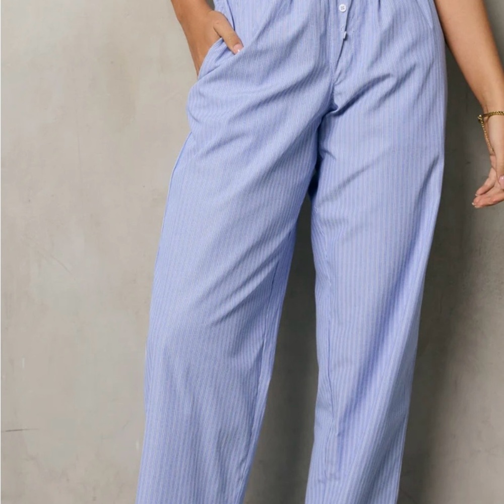 bohme Light Blue Pinstripe Wide Leg Pants